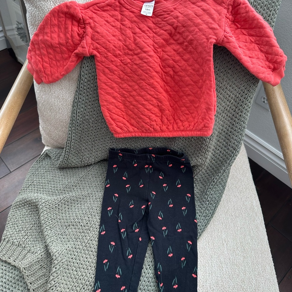 Carter's Quilted Sweater & Cherry Print Leggings Set